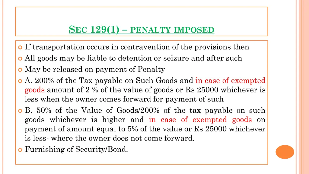 s ec 129 1 penalty imposed