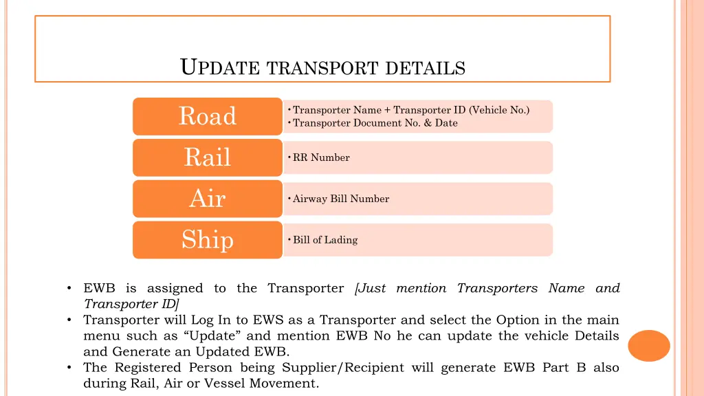 u pdate transport details