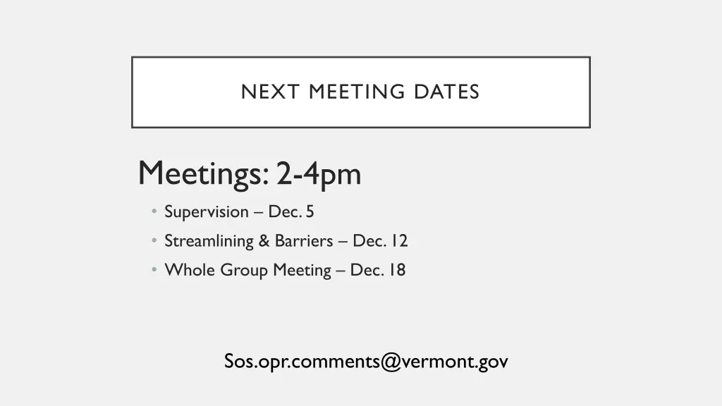 next meeting dates