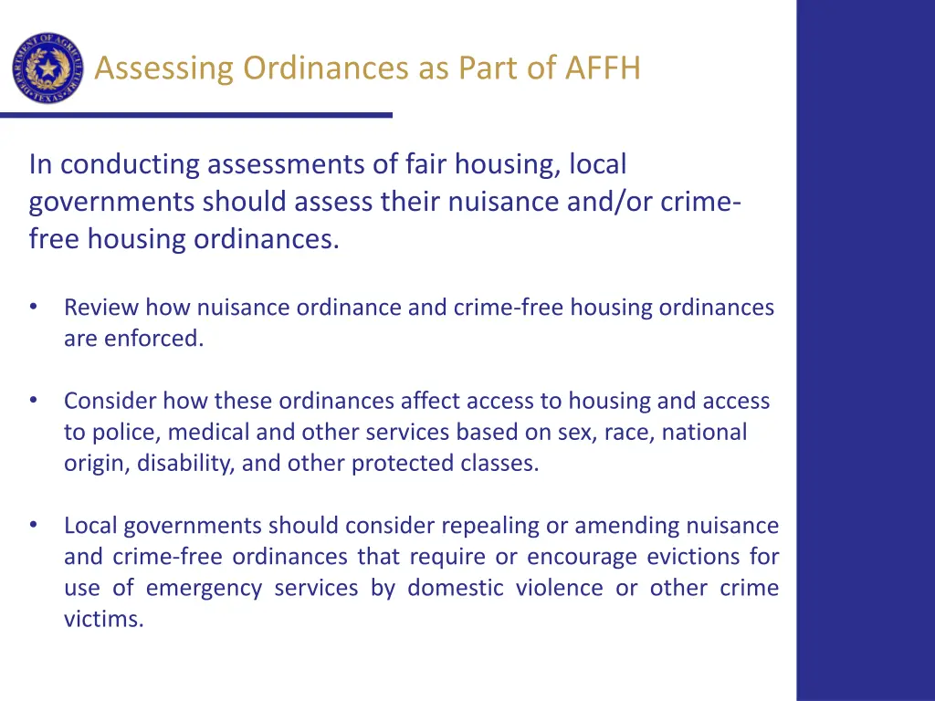 assessing ordinances as part of affh