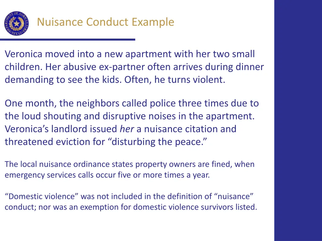 nuisance conduct example