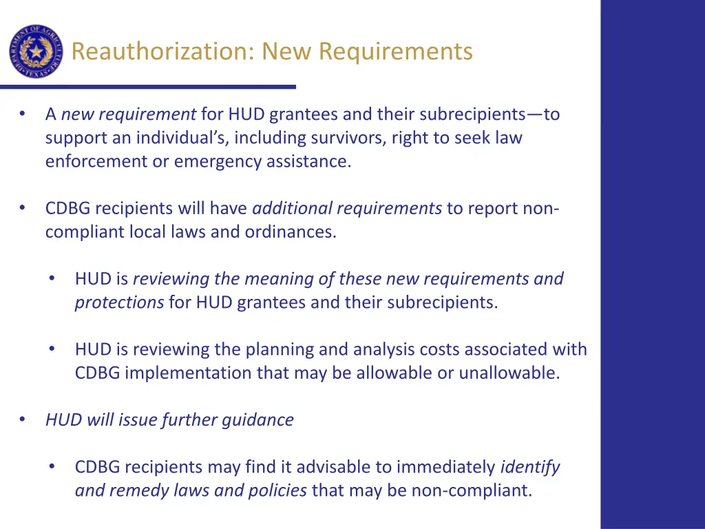 reauthorization new requirements