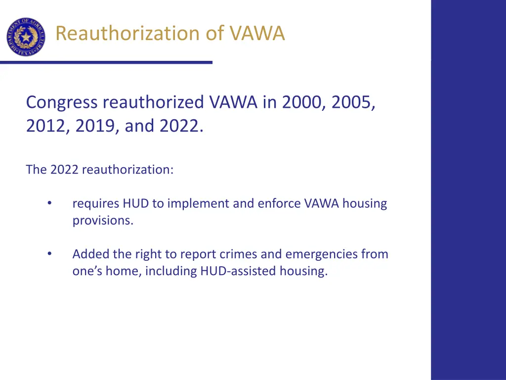 reauthorization of vawa