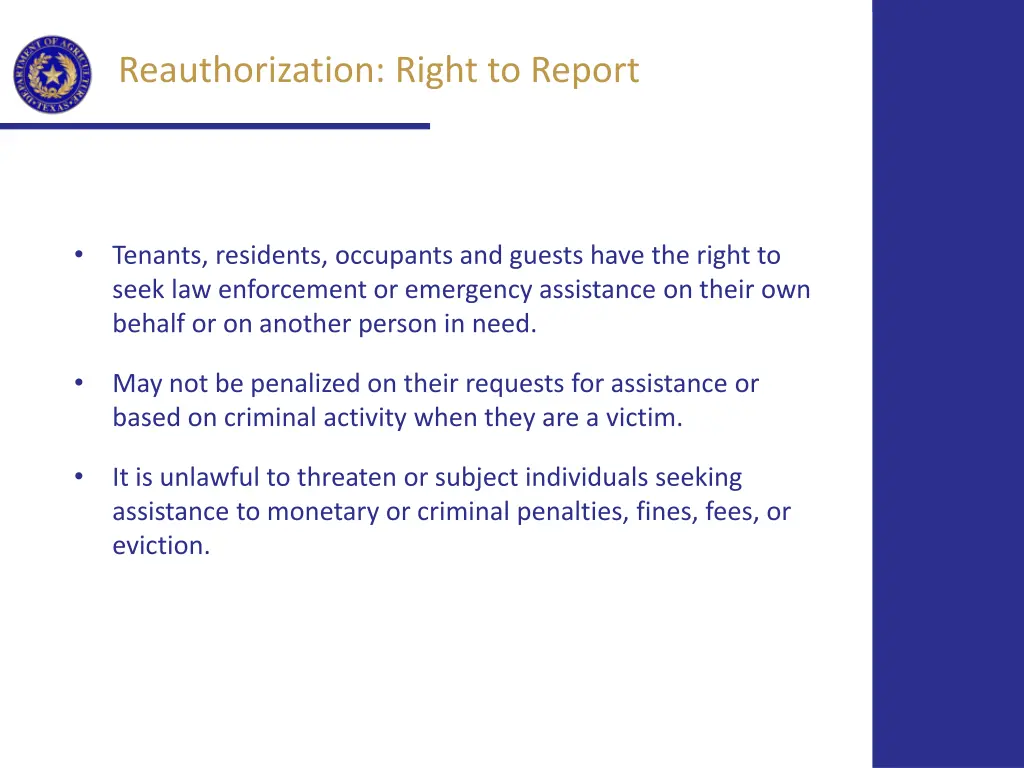 reauthorization right to report