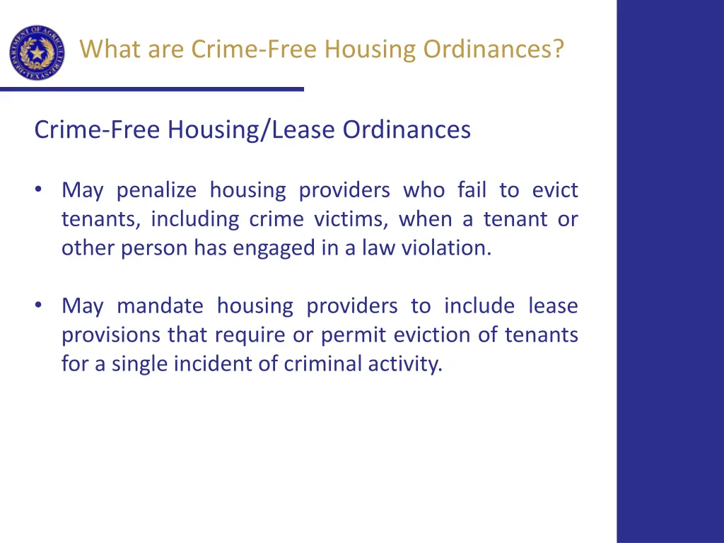 what are crime free housing ordinances