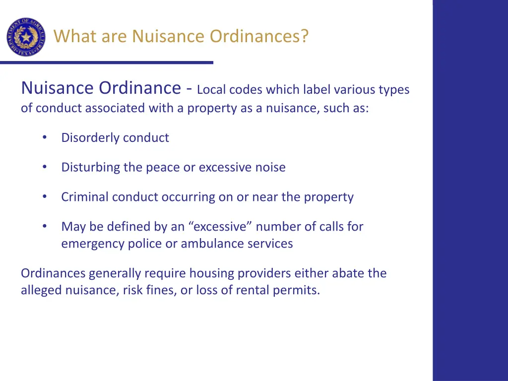 what are nuisance ordinances