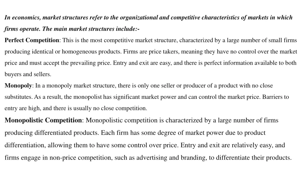 in economics market structures refer