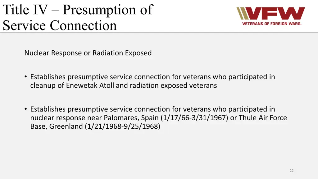 title iv presumption of service connection