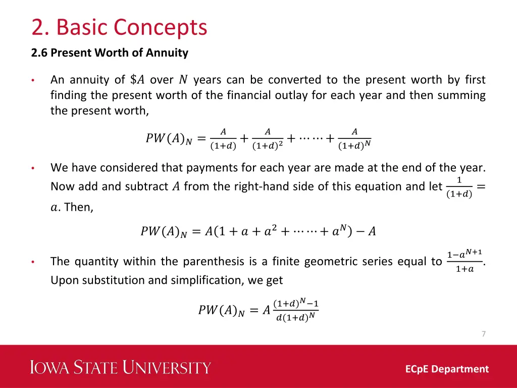 2 basic concepts 2 6 present worth of annuity