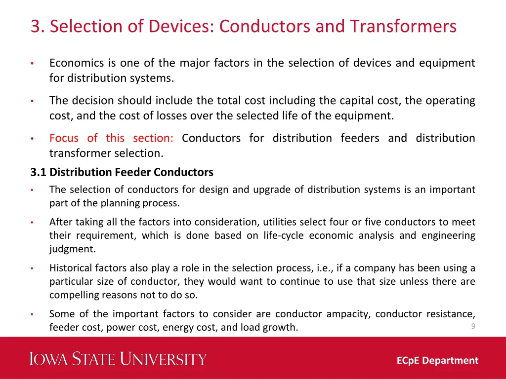 3 selection of devices conductors and transformers