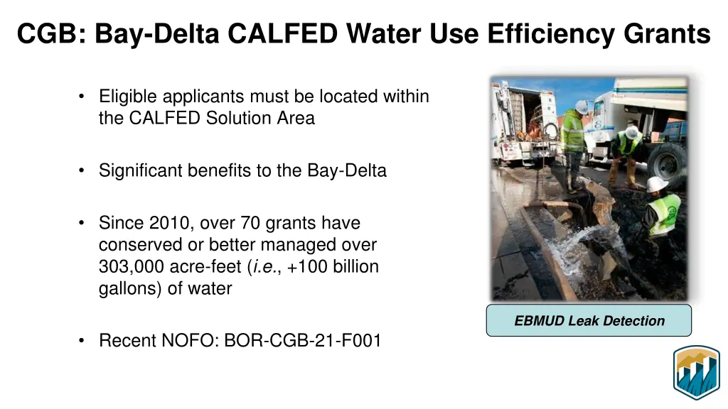 cgb bay delta calfed water use efficiency grants