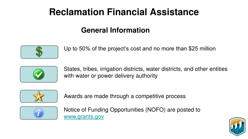 reclamation financial assistance