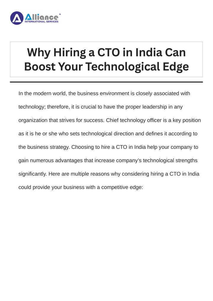 why hiring a cto in india can boost your