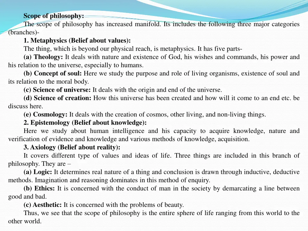 scope of philosophy the scope of philosophy