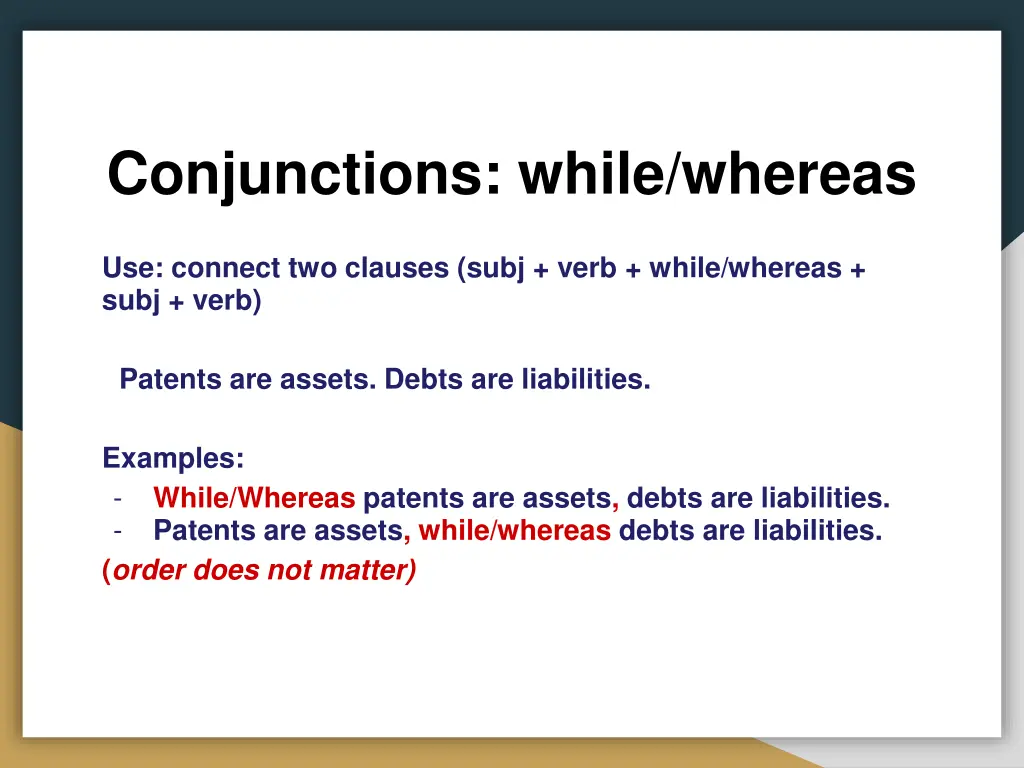 conjunctions while whereas