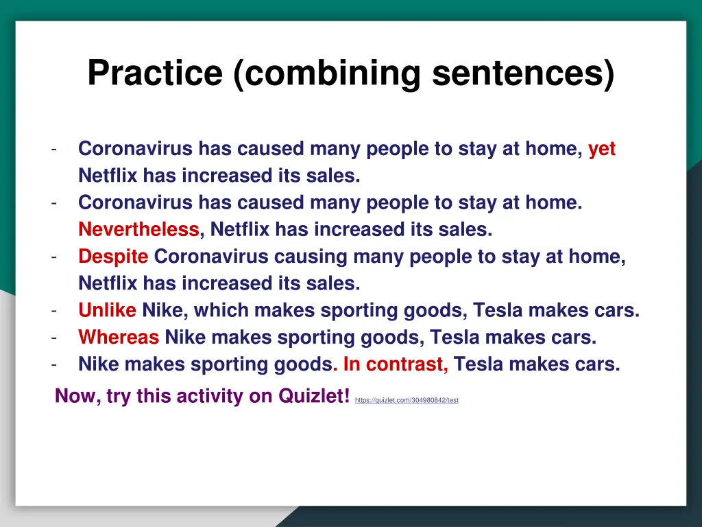 practice combining sentences 1