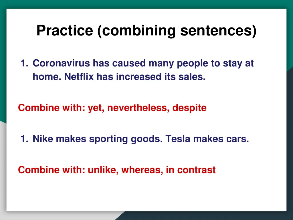 practice combining sentences