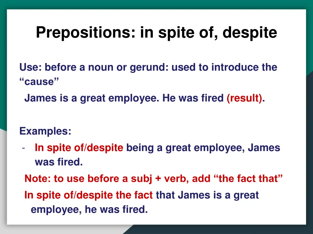 prepositions in spite of despite