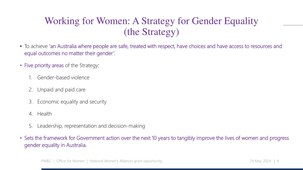 working for women a strategy for gender equality