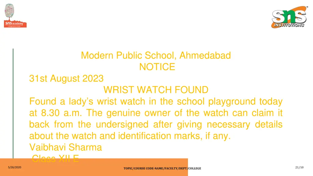 modern public school ahmedabad notice 31st august 1