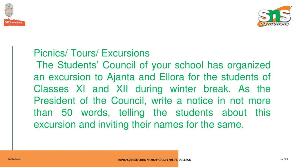 picnics tours excursions the students council