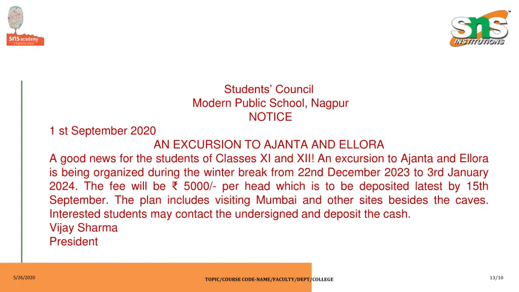 students council modern public school nagpur
