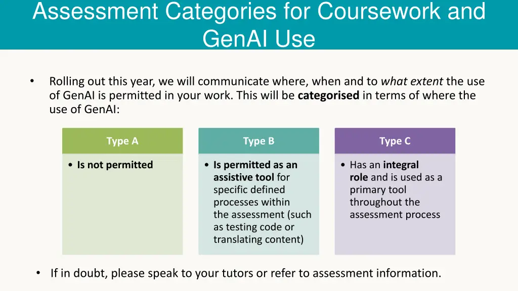 assessment categories for coursework and genai use