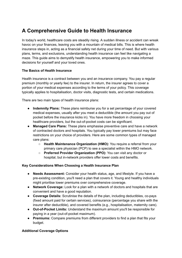 a comprehensive guide to health insurance