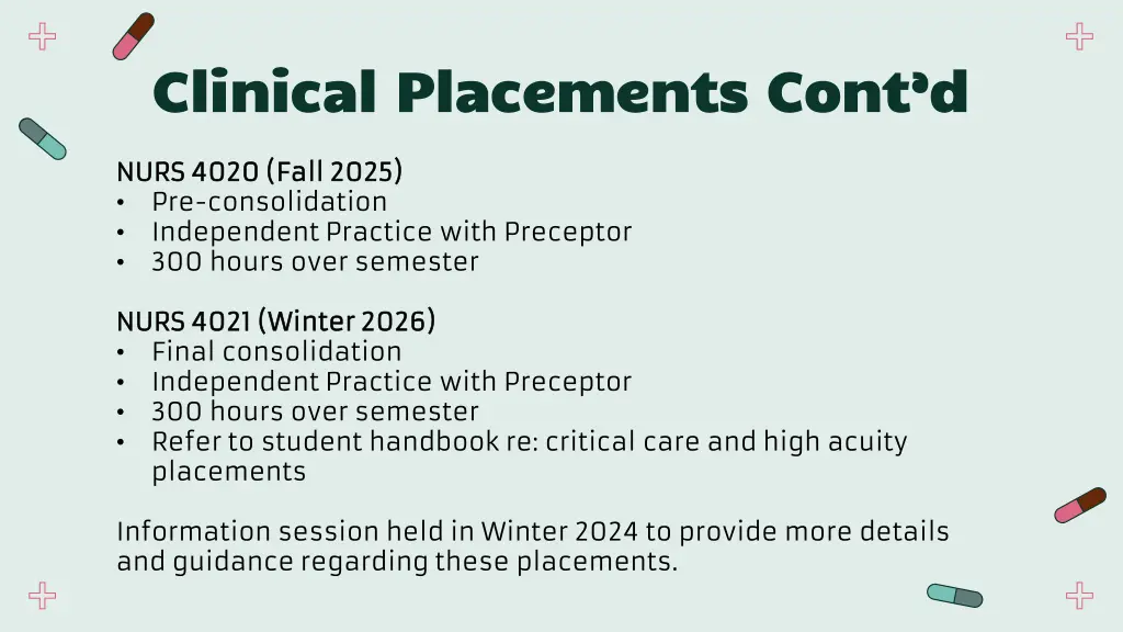 clinical placements cont d clinical placements