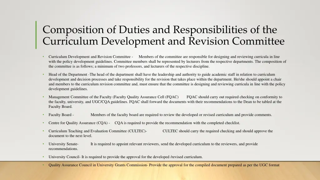 composition of duties and responsibilities