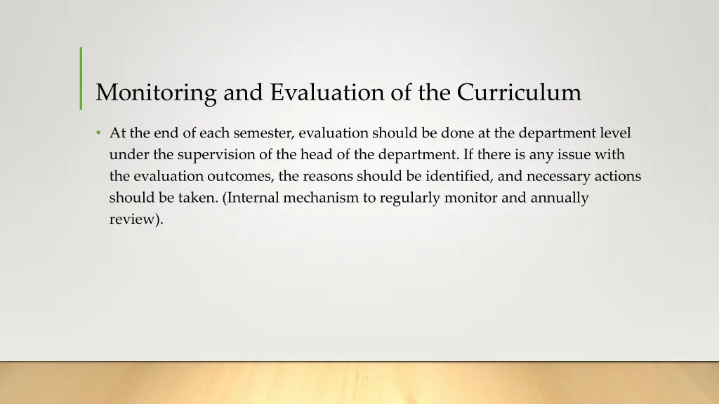 monitoring and evaluation of the curriculum
