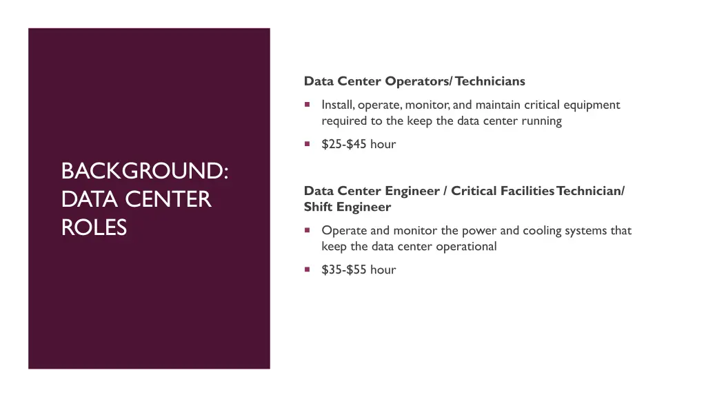 data center operators technicians