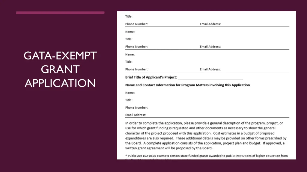 gata exempt grant application