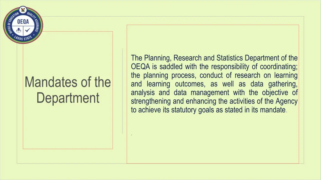 the planning research and statistics department