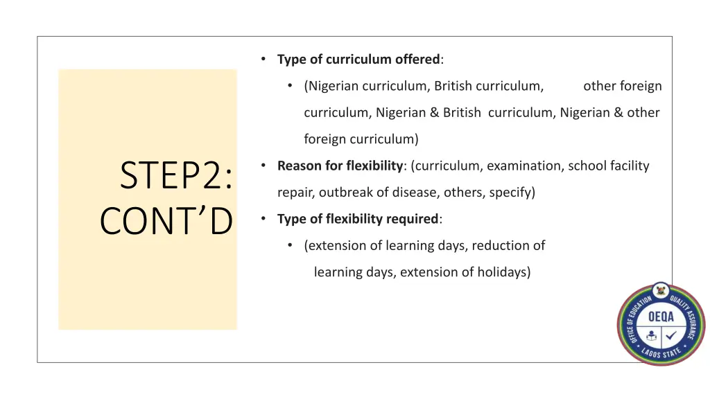 type of curriculum offered