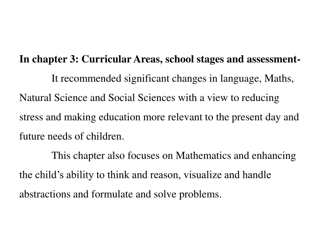 in chapter 3 curricular areas school stages