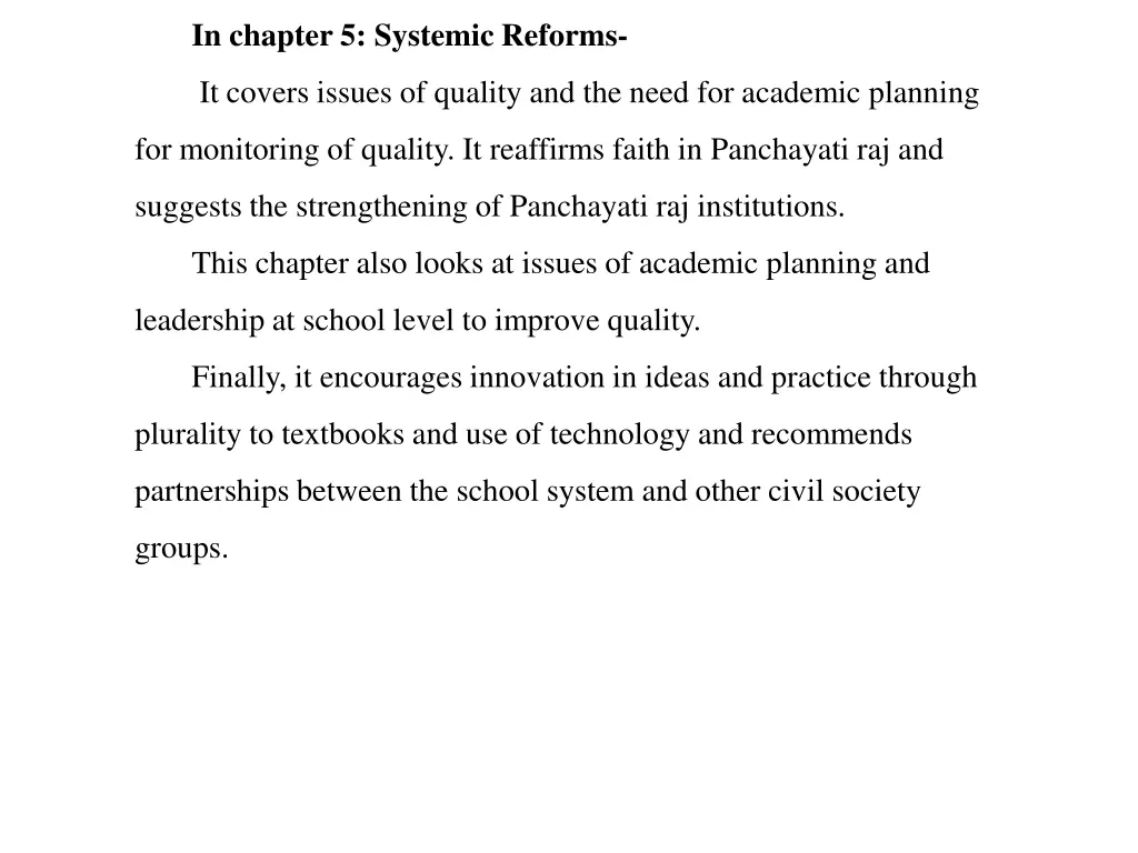 in chapter 5 systemic reforms