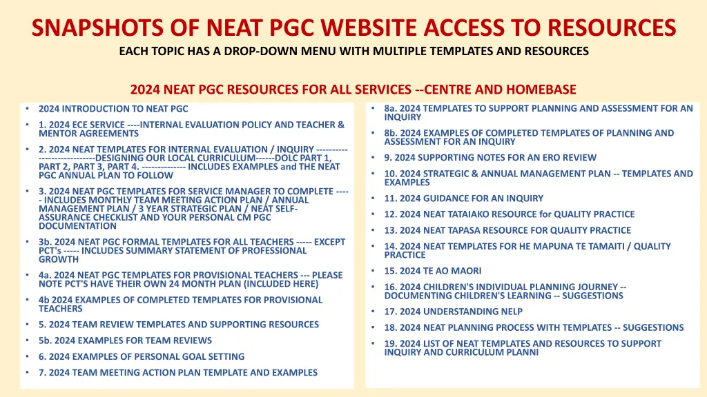 snapshots of neat pgc website access to resources