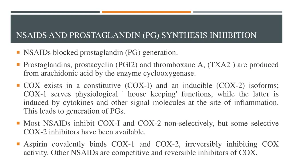 nsaids and prostaglandin pg synthesis inhibition