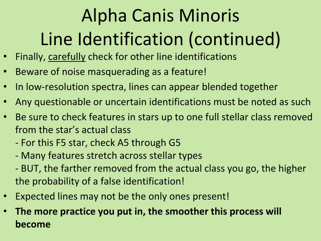 alpha canis minoris line identification continued 1