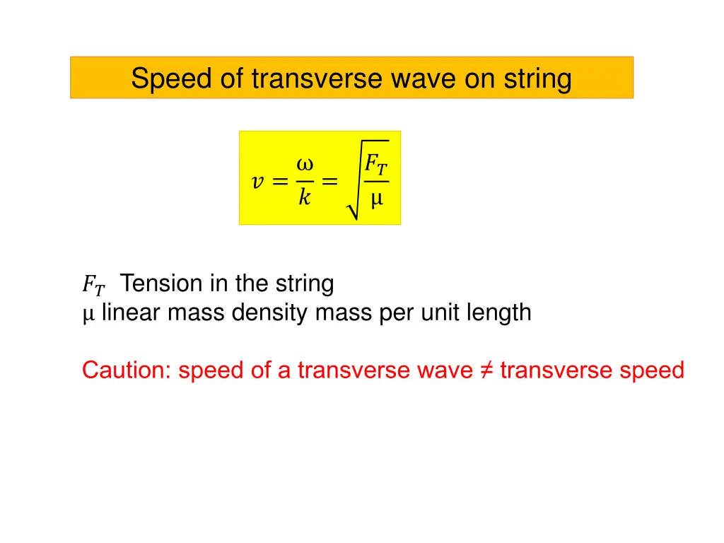 speed of transverse wave on string