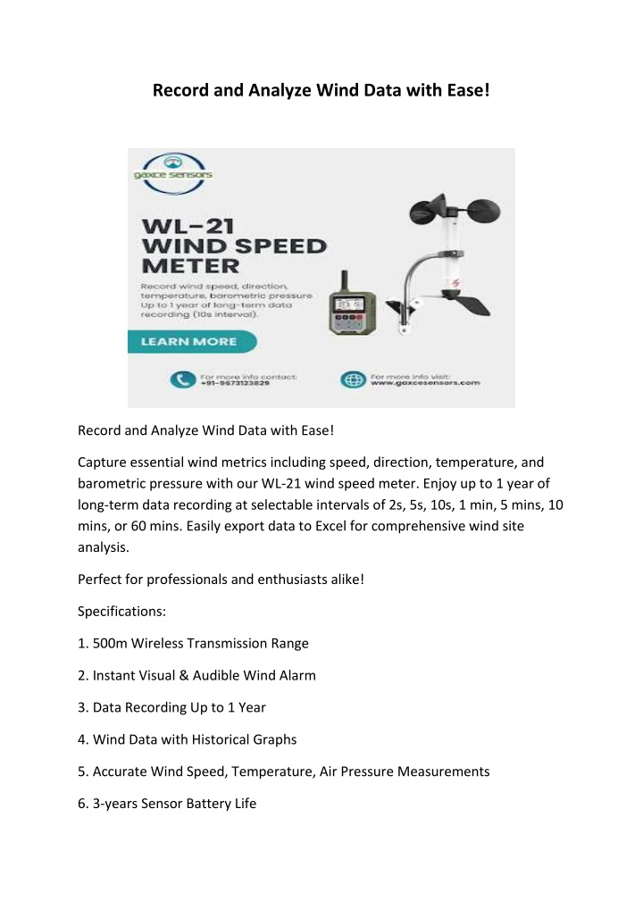 record and analyze wind data with ease