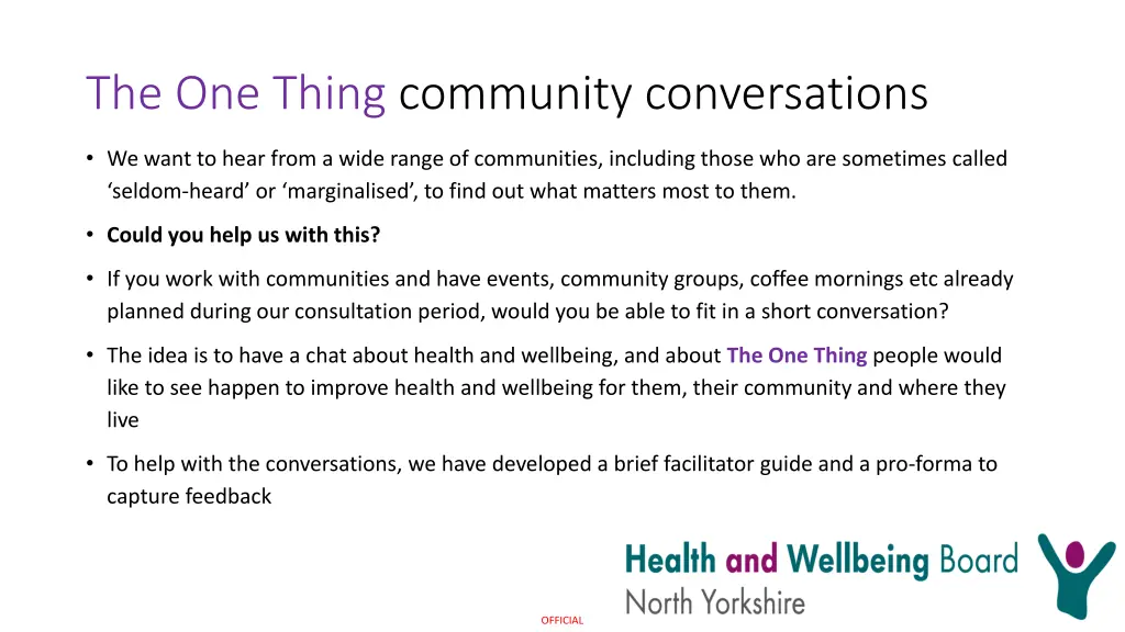 the one thing community conversations