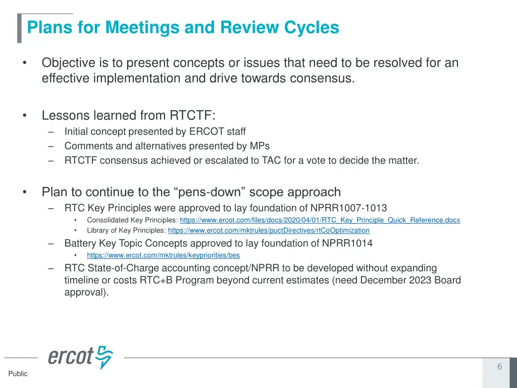 plans for meetings and review cycles