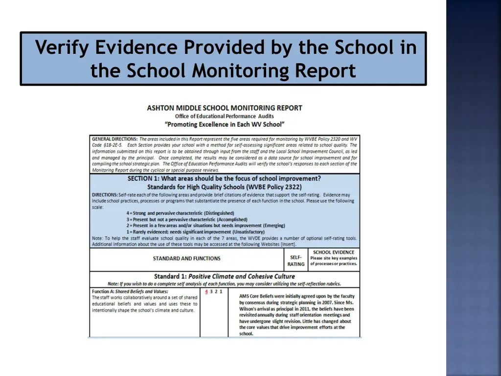 verify evidence provided by the school