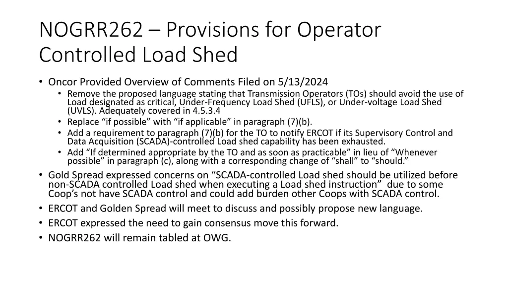 nogrr262 provisions for operator controlled load