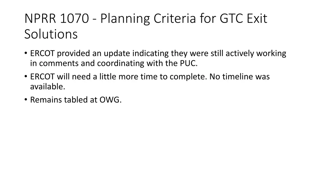 nprr 1070 planning criteria for gtc exit solutions