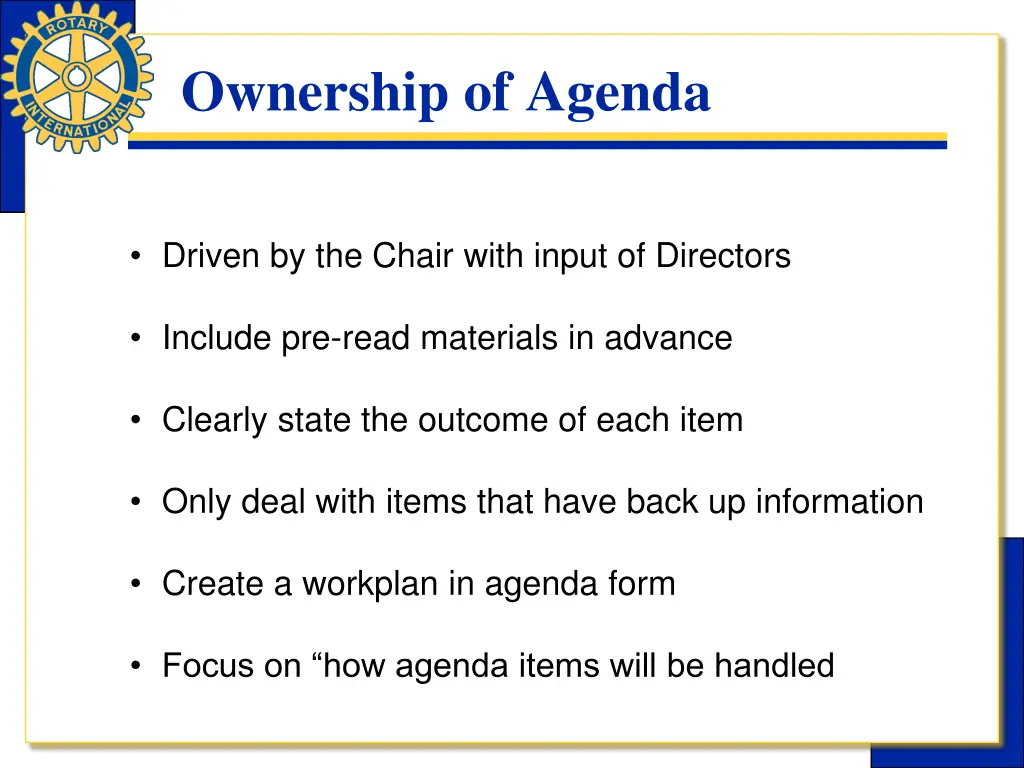 ownership of agenda