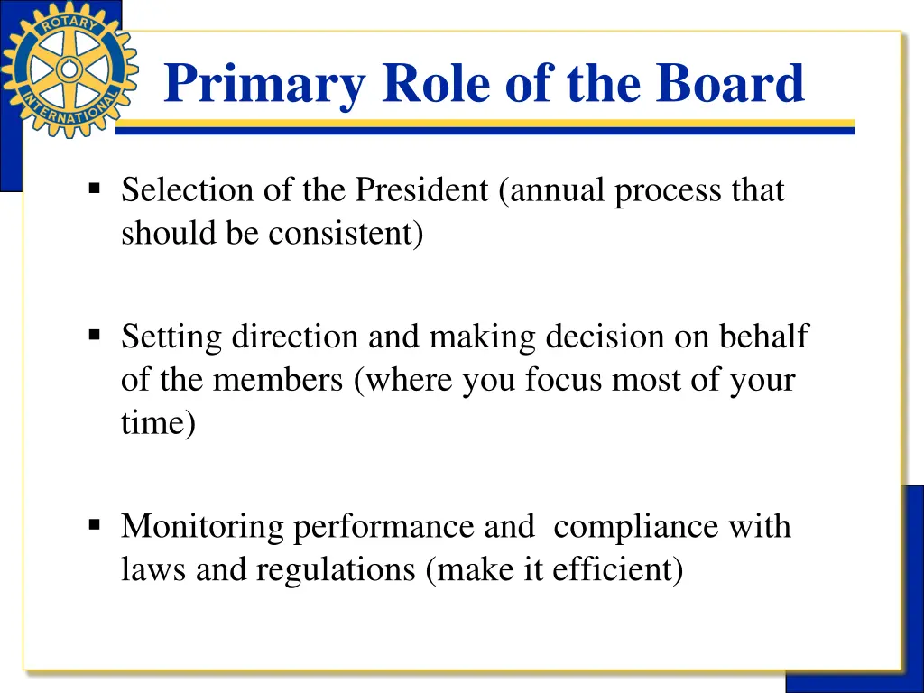 primary role of the board
