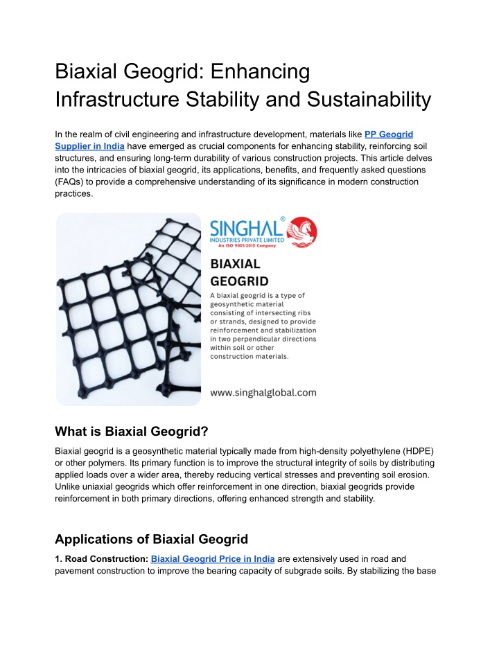 biaxial geogrid enhancing infrastructure